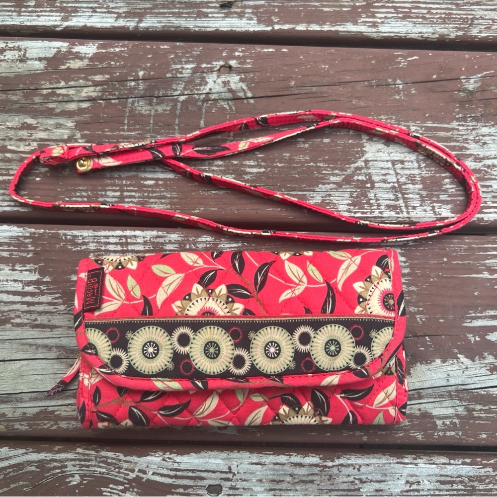 Maggi B Womens Quilted Floral 100% Cotton MultiPocket Wallet Crossbody/Purse Bag